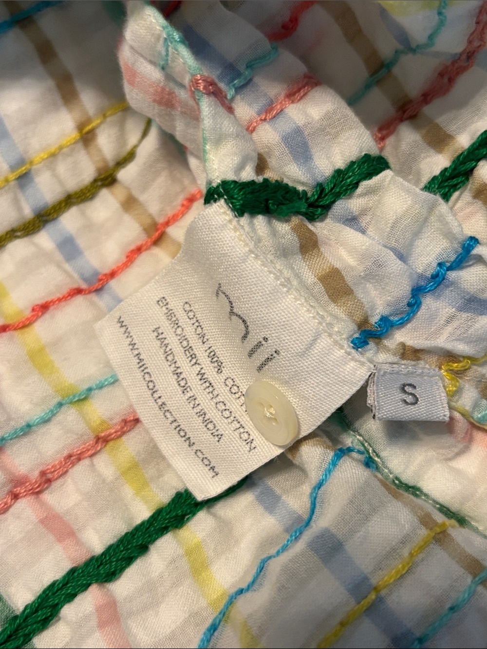 Mii White Multicolor Plaid Short Sleeve Button-Down Top - Picture 6 of 6